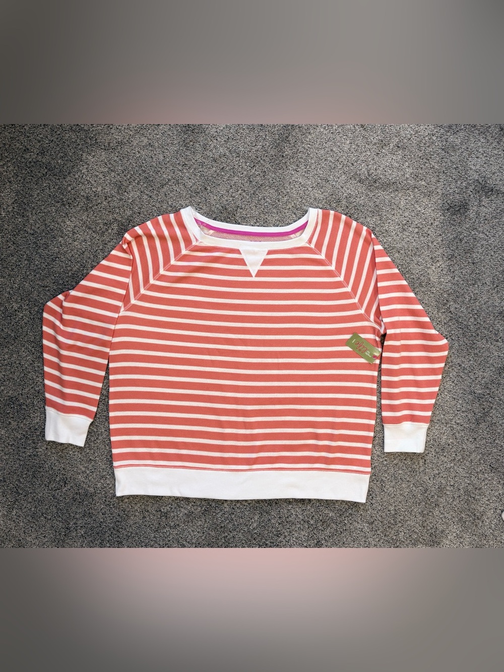 Made For Life Sweatshirt Sz 3X Coral Striped Crew Neck Preppy Nautical NWT